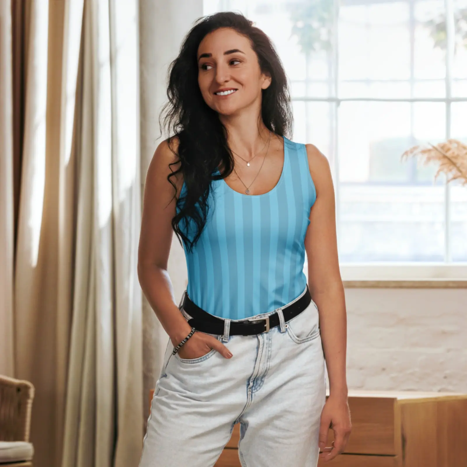 Ocean Breeze | Sky Blue Striped Summer Tank Top by Sense Serenity