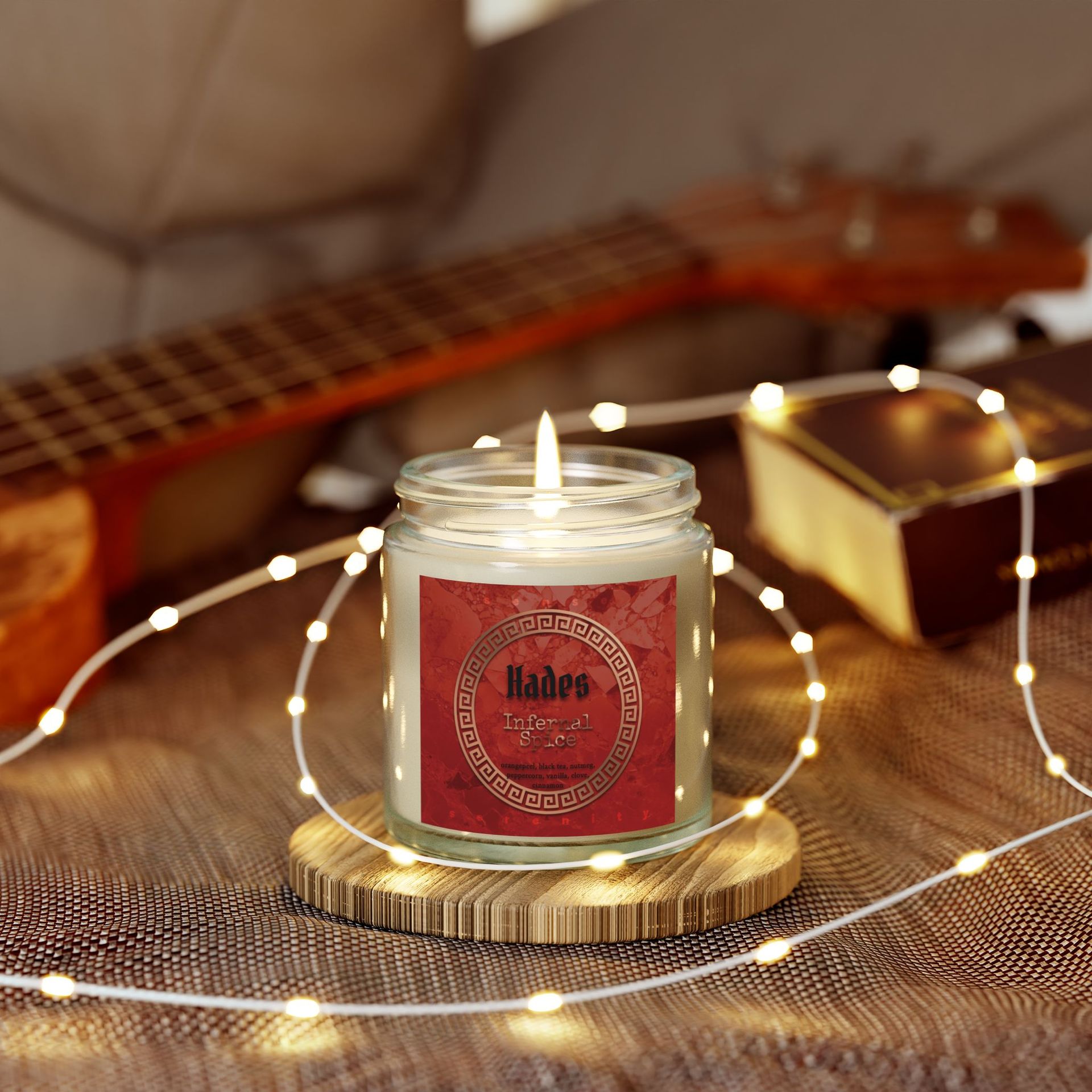 Spiced Chai Scented Candle – Hades | Amber, Clove &amp; Cinnamon on the table