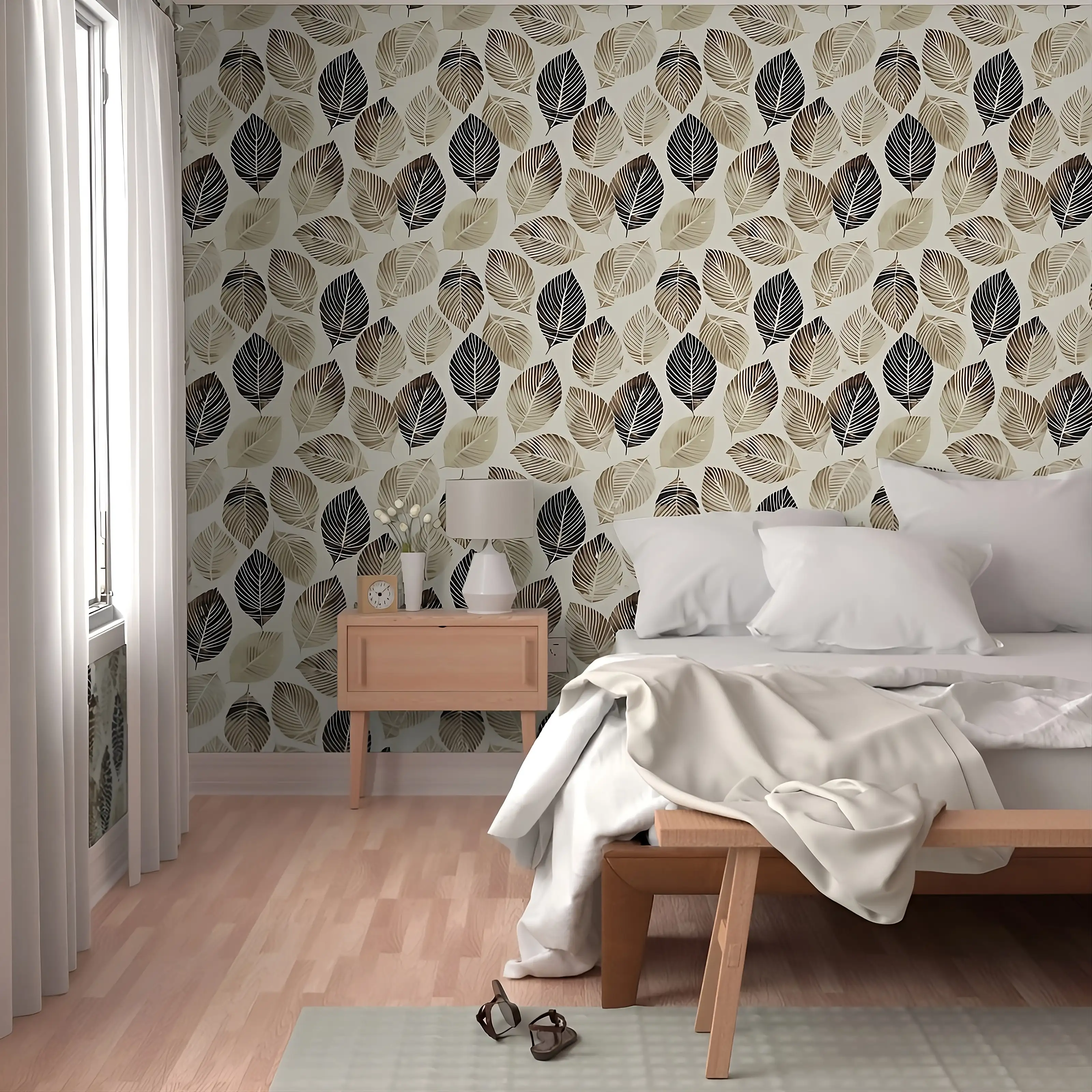 Natural Elegance Leaf Peel &amp; Stick Wallpaper | Matte Fabric, Renter‑Friendly on the wall