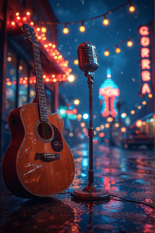 Acoustic Guitar & Microphone Poster – Nashville Music Wall Art Gift