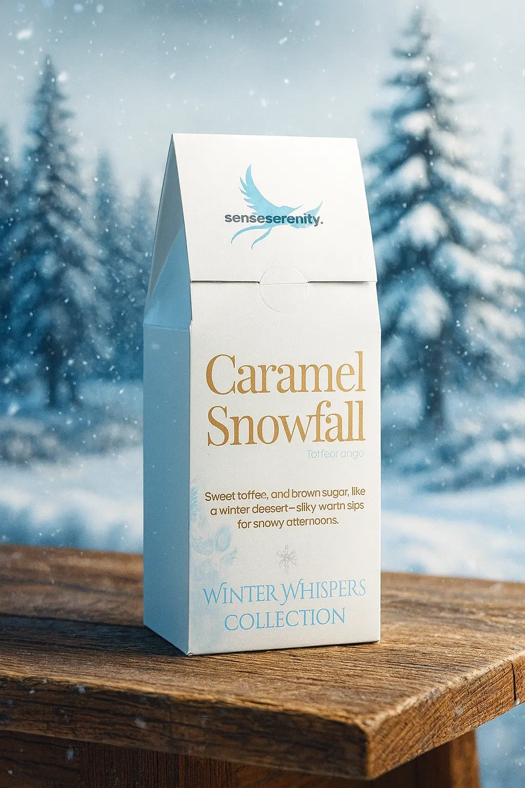 Caramel Snowfall Coffee Blend – Medium Roast Winter Edition on table