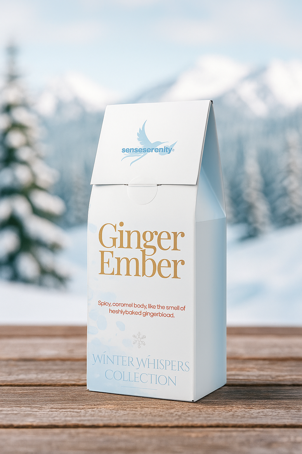 Ginger Ember Spiced Caramel Coffee – Winter Whispers Blend on table