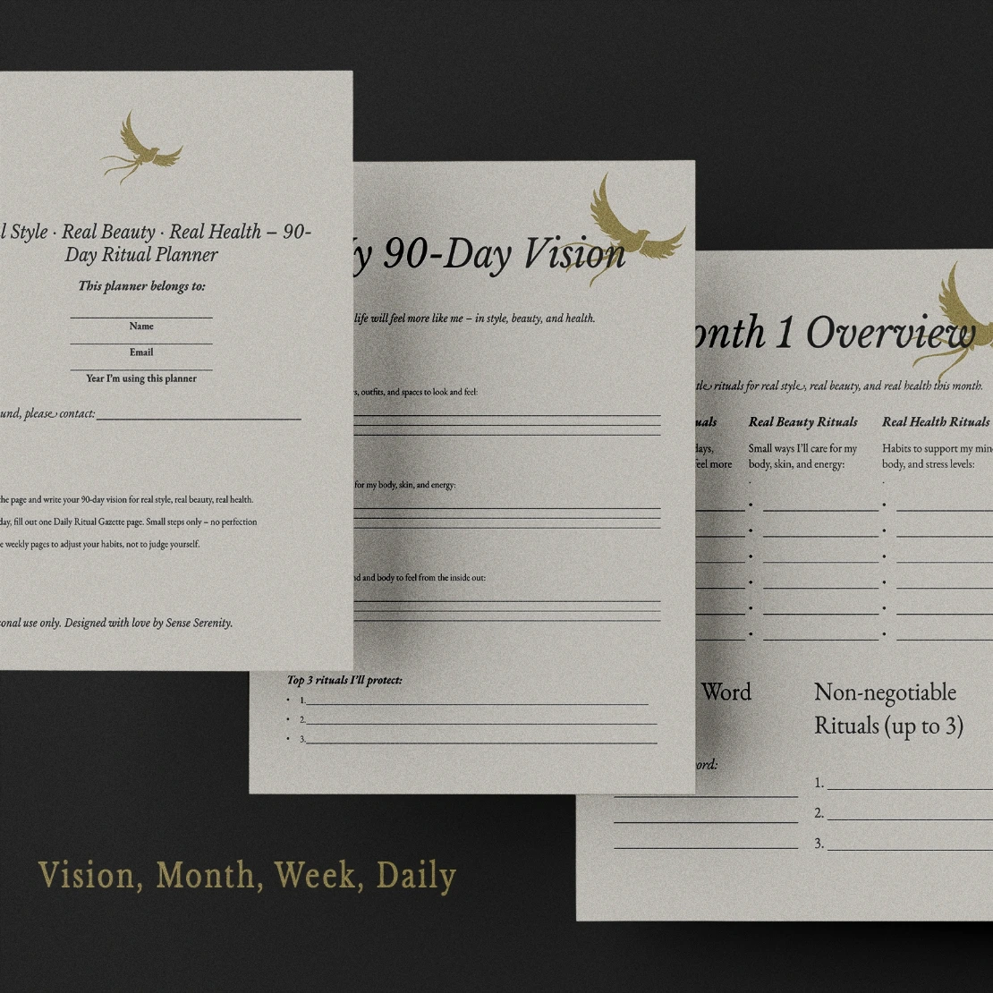 90‑Day Ritual Planner PDF (Vintage Newspaper) | Sense Serenity