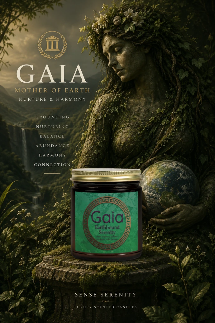 A grounding lavender and eucalyptus candle inspired by Gaia, mother of earth. Citrus and cedar notes blended into a calm luxury atmosphere for restorative spaces.