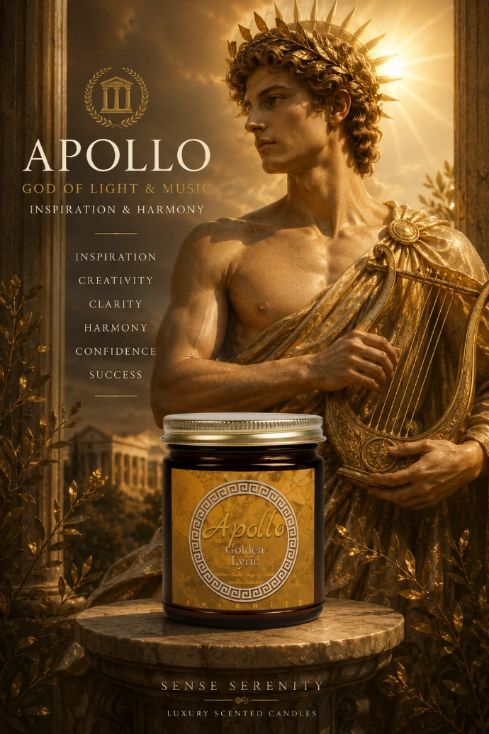 A warm vanilla bean candle inspired by Apollo, god of light and harmony. Creamy butterscotch and smooth bourbon notes designed for a refined luxury atmosphere.