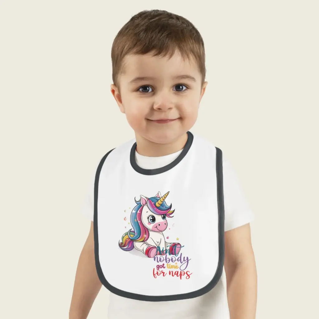 Magical Unicorn Baby Bib for Girls & Boys – Cute Rainbow “No Time for Naps” by Sense Serenity White_Black 2.webp
