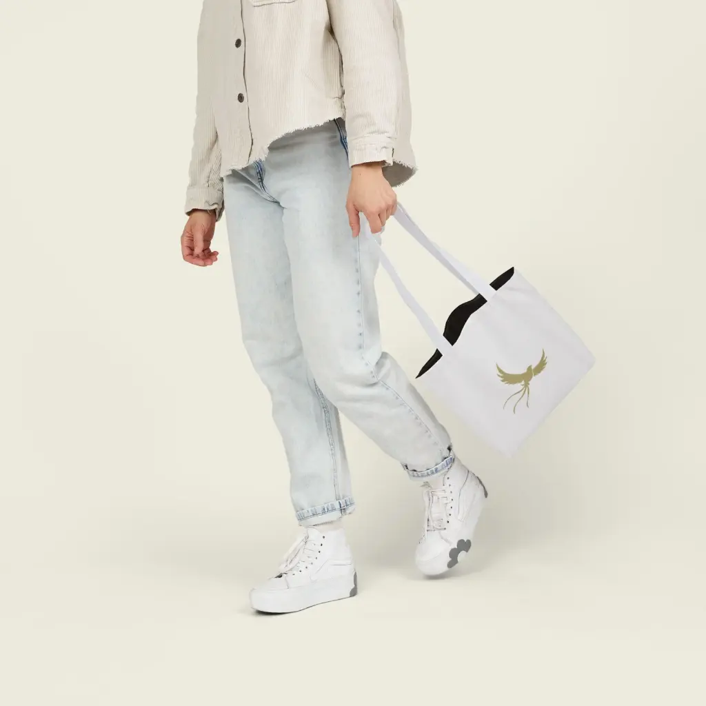 Sense Serenity White Phoenix Canvas Tote Bag – Artistic Eco Reusable Shopping Bag 13x13 3.webp