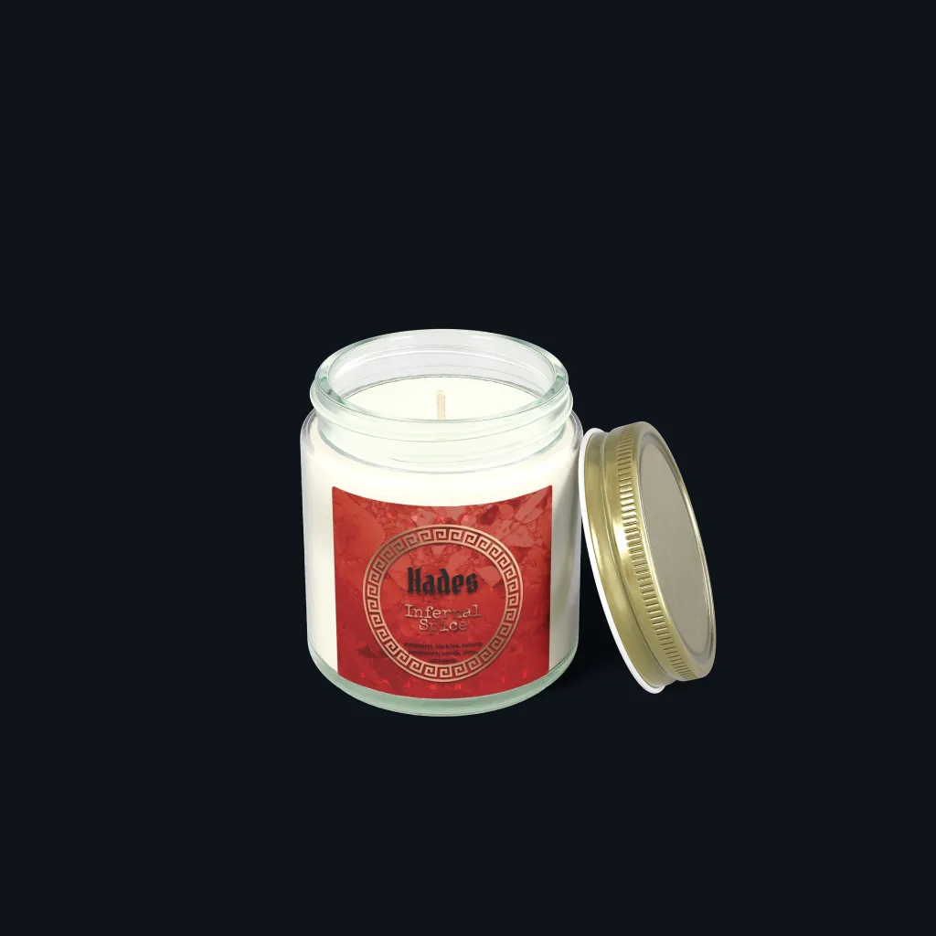 Hades Spiced Chai Candle – Amber, Clove & Cinnamon 4oz clear open.webp