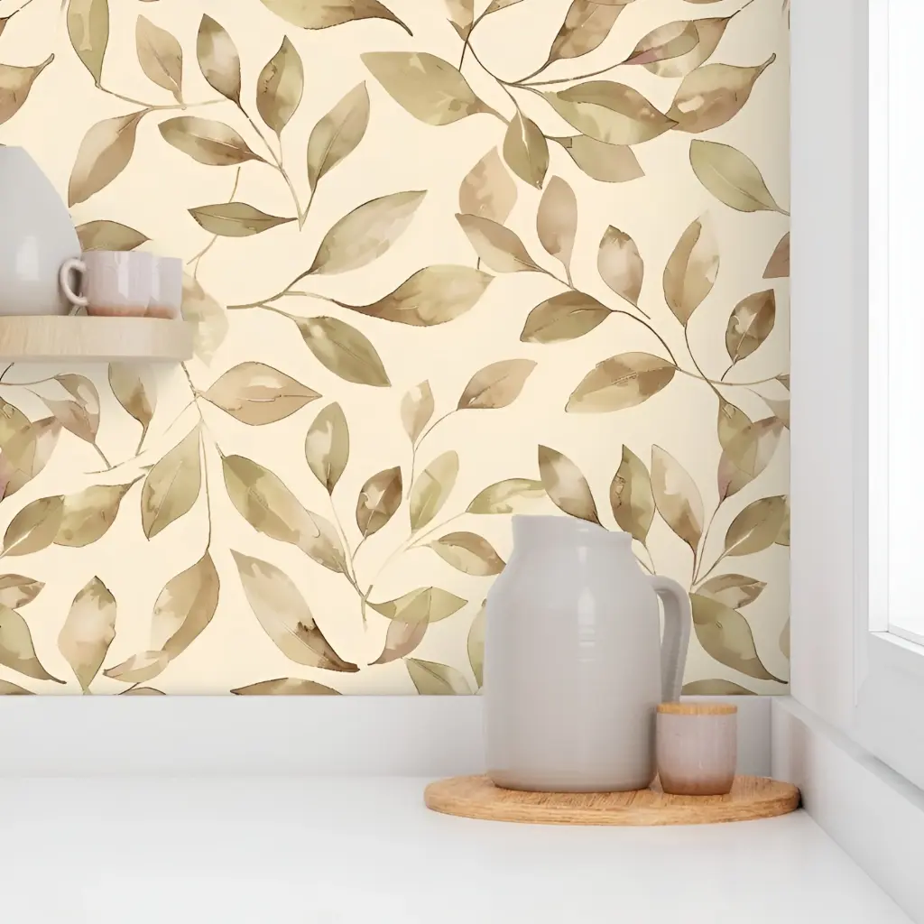 Golden Leaf Harmony Peel & Stick Wallpaper Mockups  4.webp