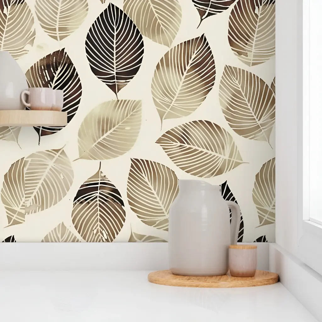 Natural Elegance Leaf Peel & Stick Wallpaper Mockup 4.webp