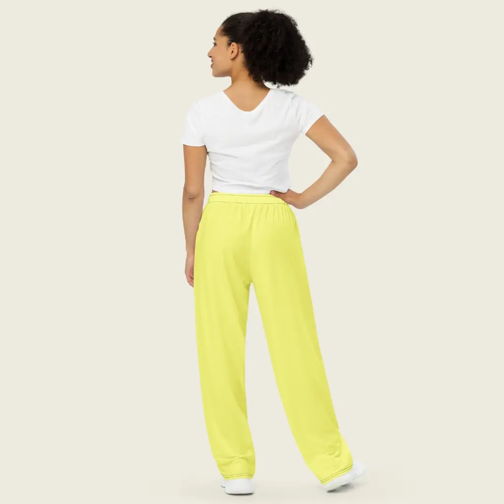 Butter Yellow Wide Leg Lounge Pants – Women's Relaxed Fit Streetwear mockups 4 (2).webp