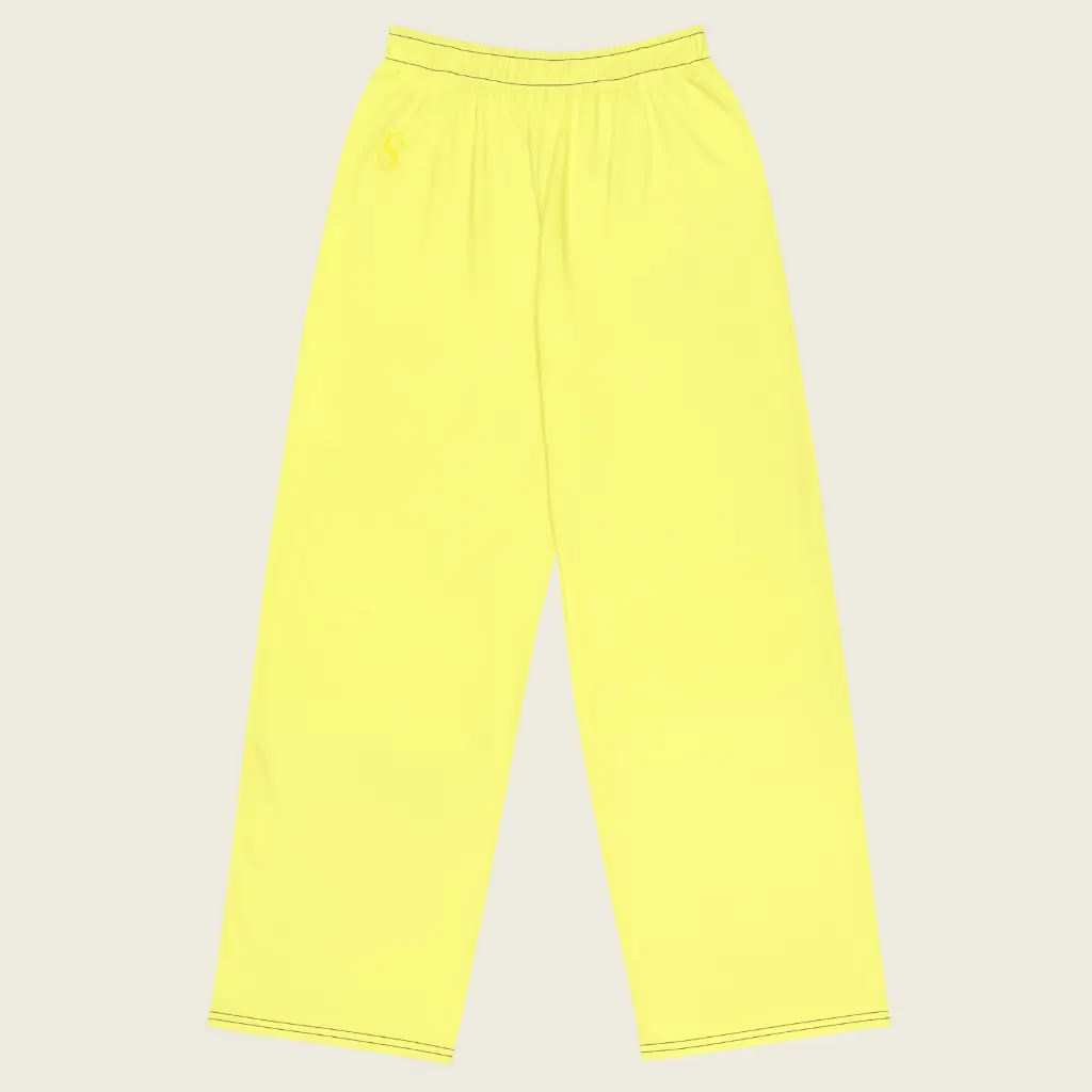 Butter Yellow Wide Leg Lounge Pants – Women's Relaxed Fit Streetwear mockups 1.webp