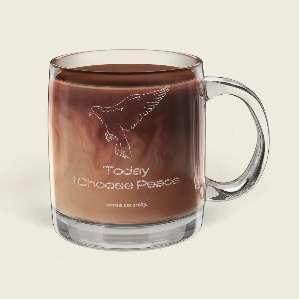 Motivational Glass Coffee Mug – Today I Choose Peace, Engraved with Dove 12.25 oz