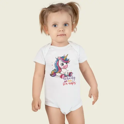 Organic Unicorn Baby Bodysuit – Cute “Nobody Got Time for Naps” Onesie