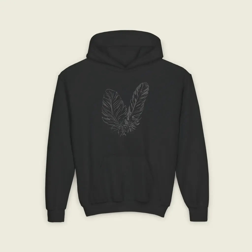 Youth Feather Print Hoodie – Heavy Blend, Cozy Kids Graphic Sweatshirt by Sense Serenity
